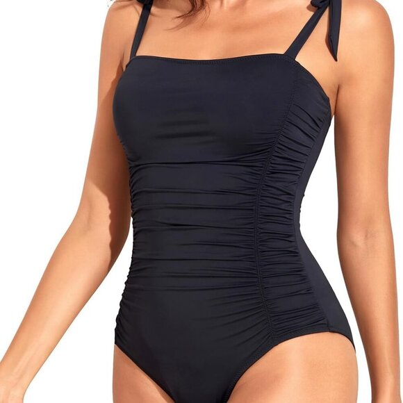Women Tummy Control One Piece Swimsuits Vintage Swimwear Black X-small - Picture 1 of 6